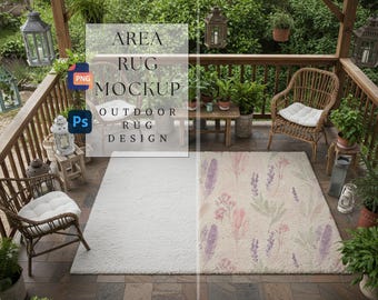 Area Rug Mockup | Outdoor Rug Design | Patio Rug Mockup  | Customizable Outdoor Mat | Rectangular Rug | Home Decor |300 dpi HQ PNG & PSD