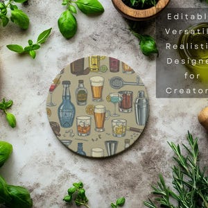 Rund underläggsmodell | Heminredningsmodell | Köksinspirerad design | Anpassningsbar underläggsdesign | Kustdekor | 300 dpi HQ PNG & PSD bild 7