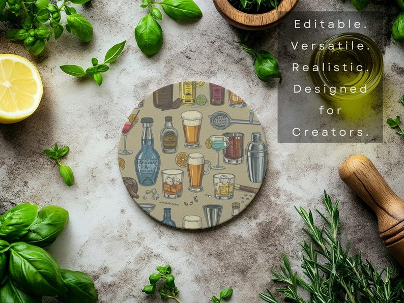 Rund underläggsmodell | Heminredningsmodell | Köksinspirerad design | Anpassningsbar underläggsdesign | Kustdekor | 300 dpi HQ PNG & PSD bild 7