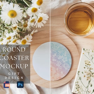 Round Coaster Mockup |Gift - Present Design |Coffee Coaster Mockup |Customizable Coaster Design |Sublimation Coaster |300 dpi HQ PNG & PSD