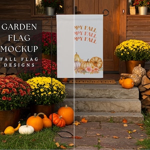 Garden Flag Mockup |Fall Flag Design |Yard Flag Template |Customizable Garden Banner |House Sign Flag Mockup |300 dpi HQ PNG & PSD