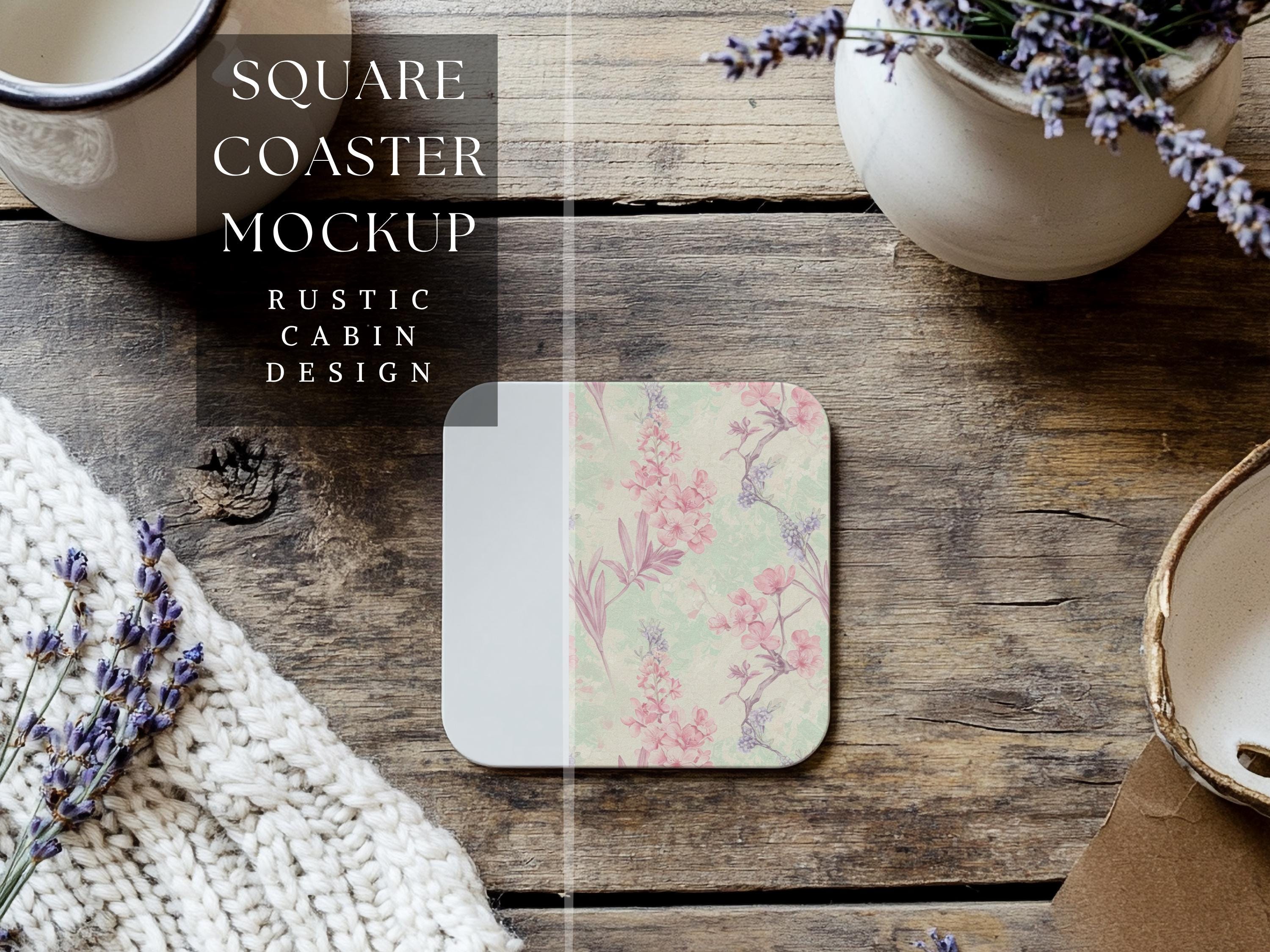 Square Coaster Mockup |Rustic Cabin Design |Coffee Coaster Mockup |Customizable Square Coaster Design |Sublimation Coaster |300 DPI HQ PNG
