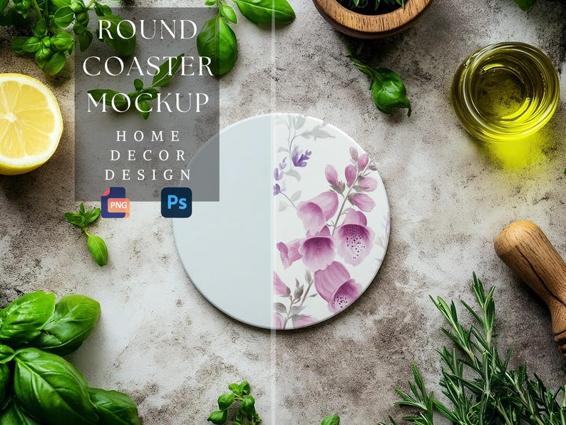 Rund underläggsmodell | Heminredningsmodell | Köksinspirerad design | Anpassningsbar underläggsdesign | Kustdekor | 300 dpi HQ PNG & PSD bild 1