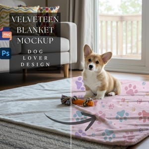 Velveteen Blanket Mockup | Dog Lover Design | Blanket Mockup Design | Customizable Home Blanket | Cozy Pet Blanket | 300 dpi HQ PNG & PSD