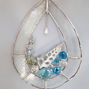 Coastal decor for window or wall with glass and shell