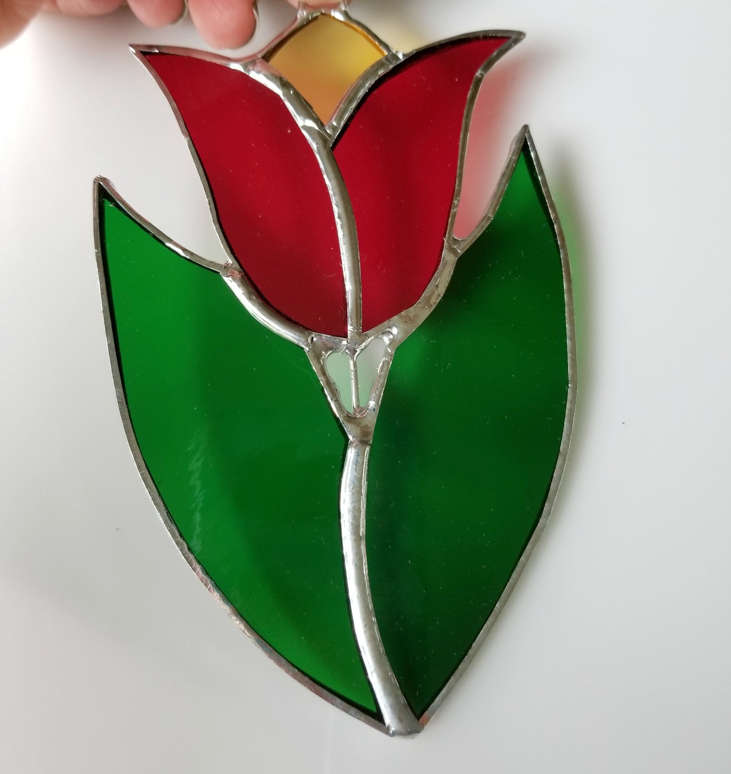 Garden decor stained glass flower in folk art style | Etsy