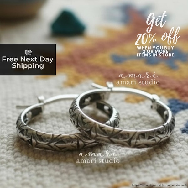 Small Silver Boho Hoop Earrings, Ethnic Tribal Bohemian Jewellery, Everyday Minimalist Hoops