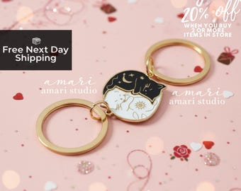 Set di 2 portachiavi a forma di gatto Yin Yang, set di 2 portachiavi, regalo di San Valentino, regalo per fidanzato, regalo per fidanzata