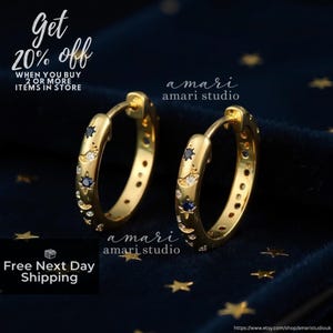 Pendientes de aro de cristal dorado, pendientes de estrella de luna celestial, pendientes de aro, regalo para ella
