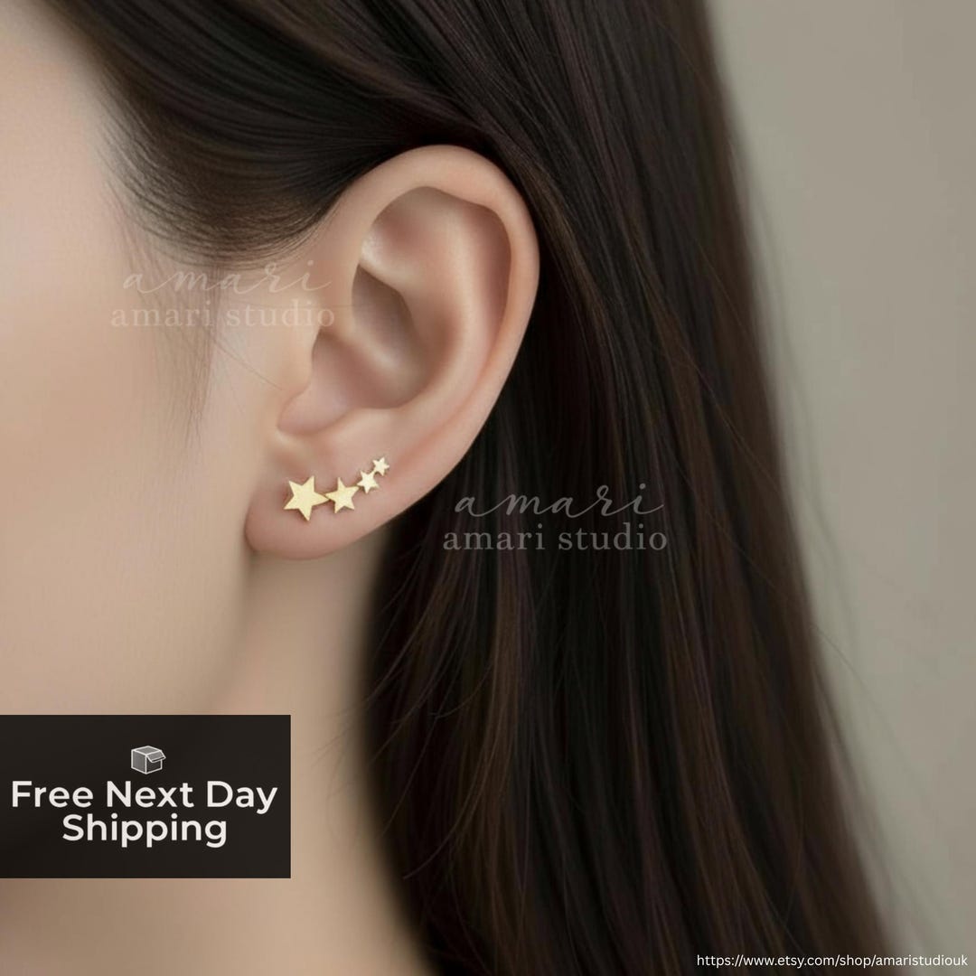 Gold Silver Star Stud Earrings, Constellation Star Earrings - Etsy Japan
