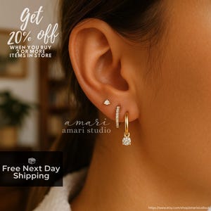 6Pcs Gold Huggie Hoop Earrings Set of 6, Crystal Huggie & Stud Earrings, Minimalist Everyday Jewellery Gift for Her