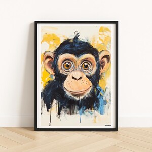 Láminas para habitación infantil, Estampado animal, Arte con IA imprimible, Descarga digital imprimible, Póster de mono lindo, Mono, Animales de guardería, Decoración de habitación infantil