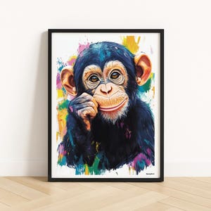 Láminas para habitación infantil, estampado de animales, arte imprimible con IA, descarga digital, póster de mono lindo, mono, animales de guardería, decoración de habitación infantil