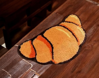 Croissant Bathroom Mat – Cute Flocking Floor Rug, Water Absorbent Non-Slip Carpet for Toilet or Home Decor