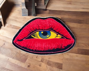 Red Lips & Devil Eye Rug – High-Quality Plush Non-Slip Thick Carpet for Bathroom, Bedroom, or Living Room Decor