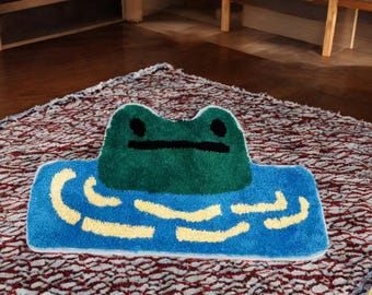 Frog River Tufted Rug – Cute Plush Non-Slip Bathroom Mat for Kids, Kitchen or Bedroom, Absorbent Soft Carpet for Floor or Toilet