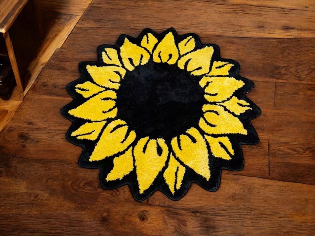 Sunflower Tufted Rug – Soft Plant-inspired Floor Mat for Bedroom ...