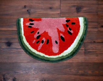 Watermelon Tufted Bathroom Mat – Soft Fluffy Fruit Rug for Bedroom, Bath, or Entryway, Aesthetic Holiday Home Decor