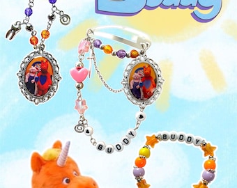 Buddy the Unicorn Horror Movie Accessory Set: Beaded Necklace with Photo Pendant, Beaded Bracelet and Unqiue Hair Barrette Accessory