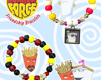 Aqua Teen Hunger Force Frylock and Master Shake Beaded Kandi Friendship Bracelet Set with Photo Charm