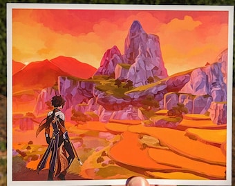 Zhongli Art Print - Liyue Genshin Impact Landscape Art Print