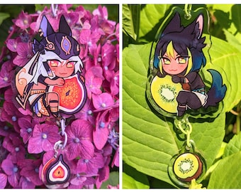 Tighnari & Cyno Keychain - Kiwi Tighnari and Fig Cyno Genshin Impact Acrylic Charm Keychain