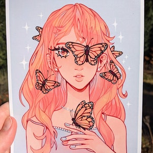 Butterfly Girl Art Print - Cute Original Art Aesthetic Art