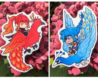 Diluc & Kaeya Stickers - Phoenix and Peacock Genshin Impact Glossy Vinyl Stickers