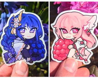 Raiden Shogun & Yae Miko Stickers - Blackberry/Raspberry Genshin Impact Glossy Vinyl Stickers