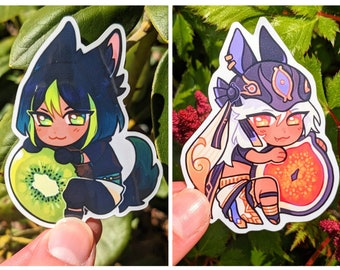Tighnari & Cyno Stickers -  Kiwi and Fig Fruit Genshin Impact Glossy Vinyl Stickers