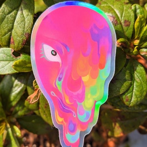 Holographic Sticker - Rainbow Melting Face Original Art Unique Vinyl Waterproof Sticker