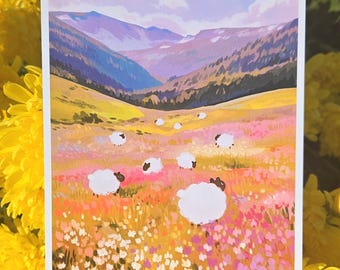 Colorful Mountain Sheep Original Art Print