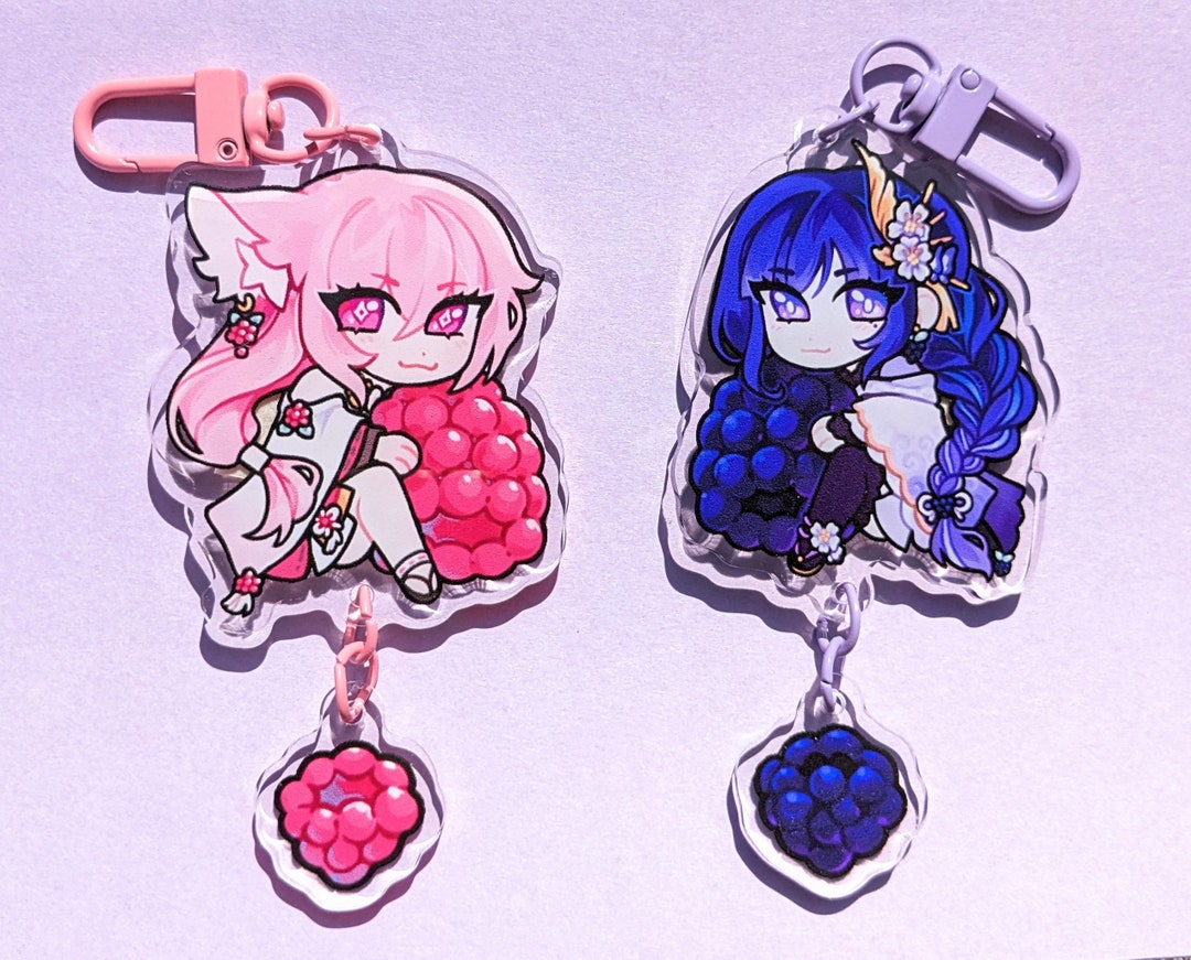 Yae & Raiden Keychains - Raspberry Yae Miko and Blackberry Raiden ...