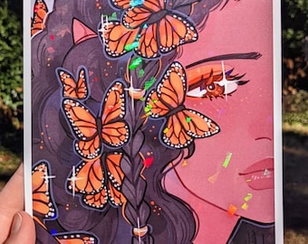 Butterfly Holo Print - Holographic Sparkly Monarch Butterfly Original Character Art Print