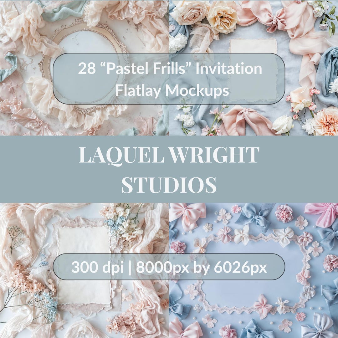 Pastel Frills Flat Lay Mockup: Vintage Lace & Floral Baby Shower ...