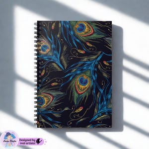 Peacock Feather Spiral Notebook – Ruled Line Journal, Gift for Writers