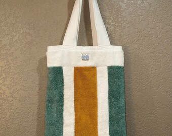 Sunbeam Stripe Tote – Upcycled Towel Bag, Boho Coastal Beach Tote, Handmade Striped Bag