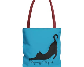 Bolsa de mano con diseño de gato, bolsa de mano con diseño de gato negro, regalo ideal para amantes de los gatos, bolsa de compras reutilizable de lona.