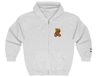 Teddy Bear Chest Print Hoodie | Full Zip Sweatshirt