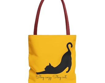 Bolsa de mano con diseño de gato, bolsa de mano con diseño de gato negro, regalo ideal para amantes de los gatos, bolsa de compras reutilizable de lona.