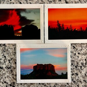 Sonnenuntergänge Set mit 3 Fotokunstkarten - Handgemacht, Display-geeignet, leere Innenseite - Bleibende Andenken mit Originalfotografie auf hochwertigem Karton