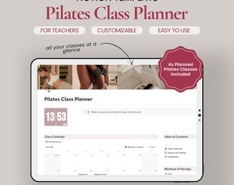 Pilates Lehrer Notion Template: Kursplaner, 4 fertige Flows, Inspiration,Finance Tracker