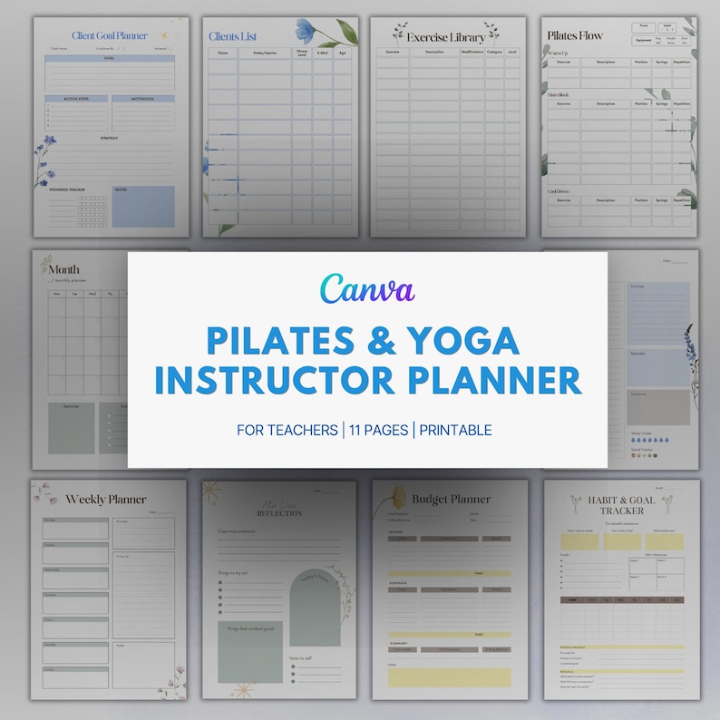 Canva Pilates Lehrerplaner | Unterrichtsplanung, Kunden- & Budget Tracker (Digitaler Download) Bild 1