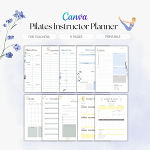 Pilates Instructor Planner with 11 PDF-Sheet for digital use, printable, canva template