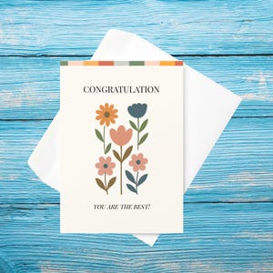 Cartão de felicitações floral vintage, cartão de comemoração, cartão de felicitações, cartão de aniversário, cartão postal floral minimalista, presente feminino para ele