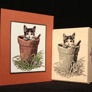 cat rubber stamp "potted cat"