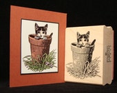 cat rubber stamp "potted cat"