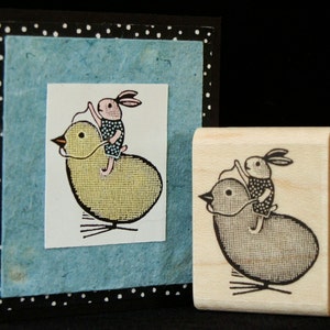 easter rubber stamp bunny riding chick image 1