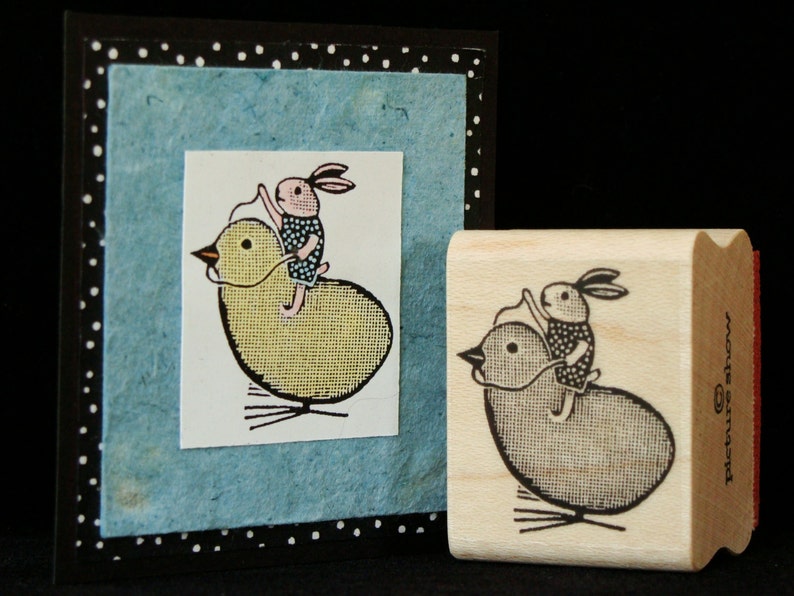 easter rubber stamp bunny riding chick image 1