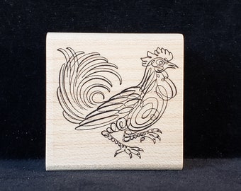 calligraphy chicken rubber stamp